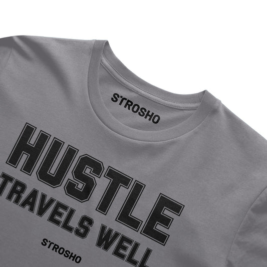 HUSTLE TRAVELS Midweight Tee – Gray