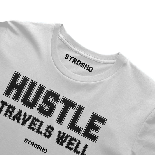 HUSTLE TRAVELS Midweight Tee – White