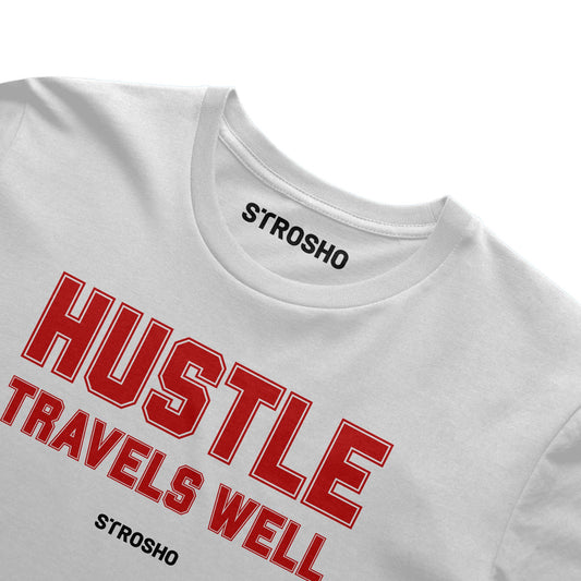 HUSTLE TRAVELS Midweight Tee – White