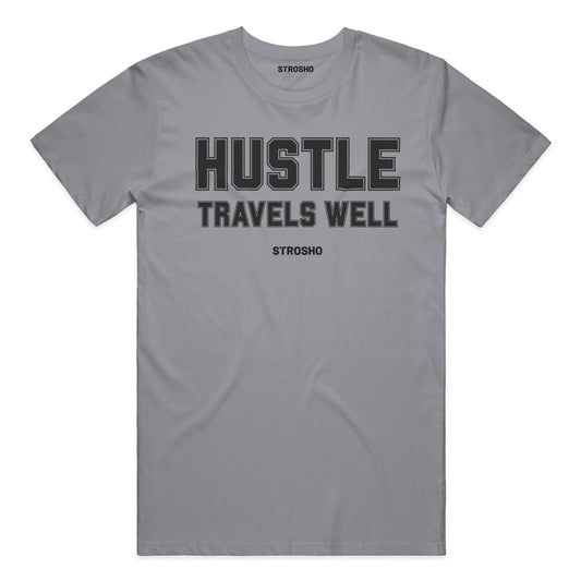 HUSTLE TRAVELS Midweight Tee – Gray