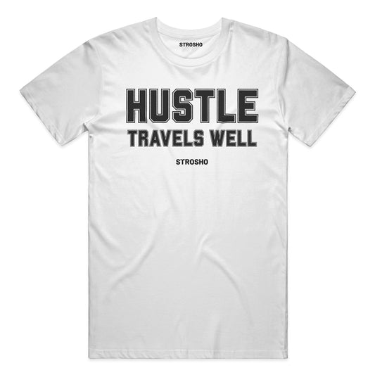 HUSTLE TRAVELS Midweight Tee – White