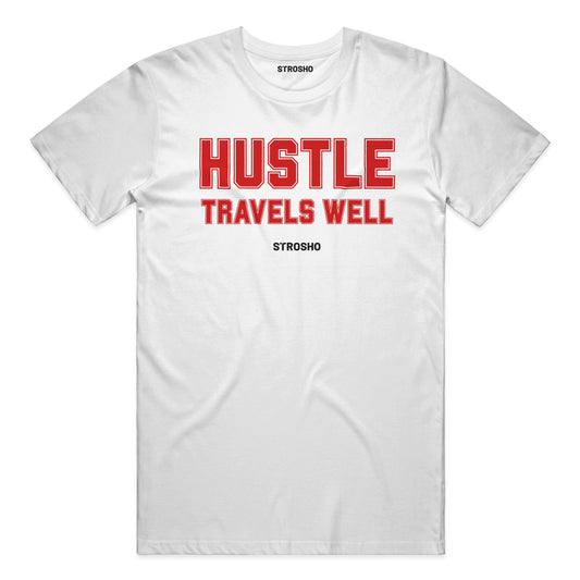 HUSTLE TRAVELS Midweight Tee – White
