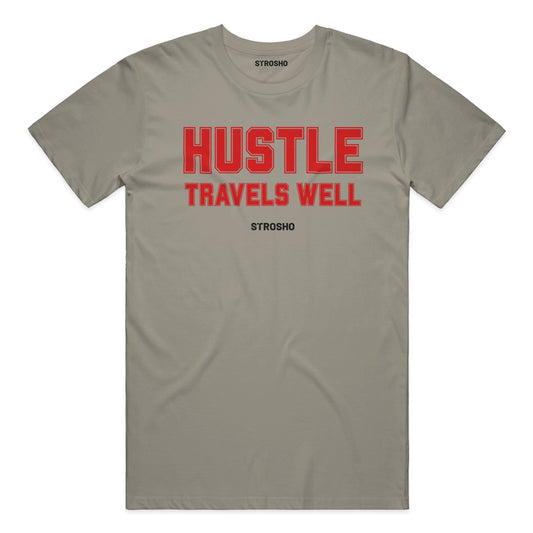 HUSTLE TRAVELS Midweight Tee – Sandstone